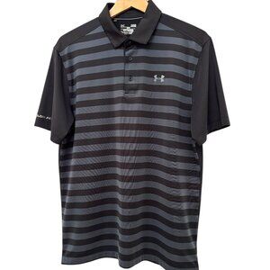 UNDER ARMOR Polo Loose Fit Heat Gear Black Gray Mens Size Large EUC